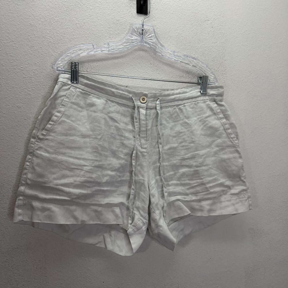 Tommy Bahama White 100% Linen Drawstring Button Shorts Women's Size M Beach